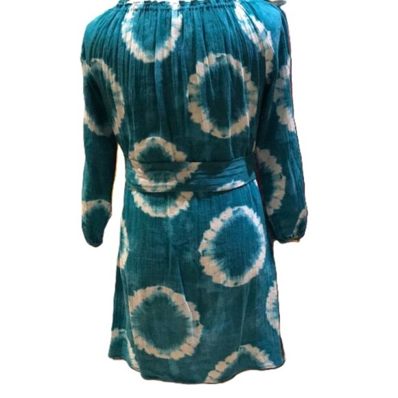 MICHAEL KORS Blue/White On/Off Shoulder Cotton Tie Dye Dress w/Belt  NWT  $140 - Picture 2 of 8